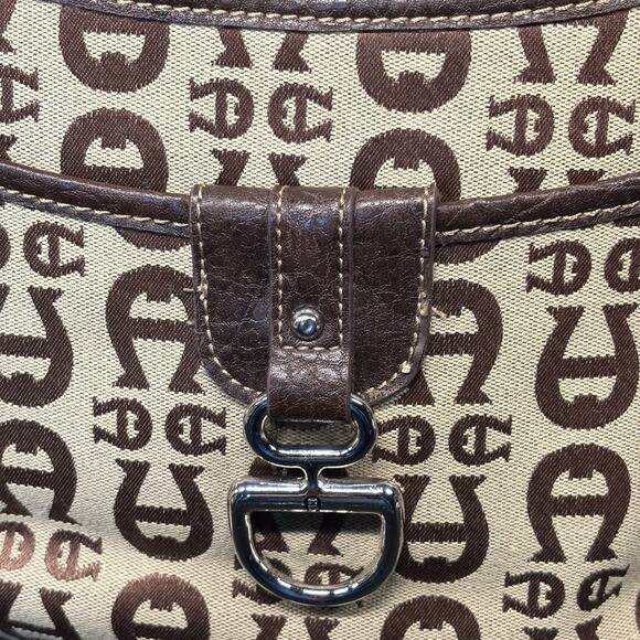 Vintage Etienne Aigner Logo Medium Hand Bag Pockets Canvas Leather Trim - Picture 2 of 8